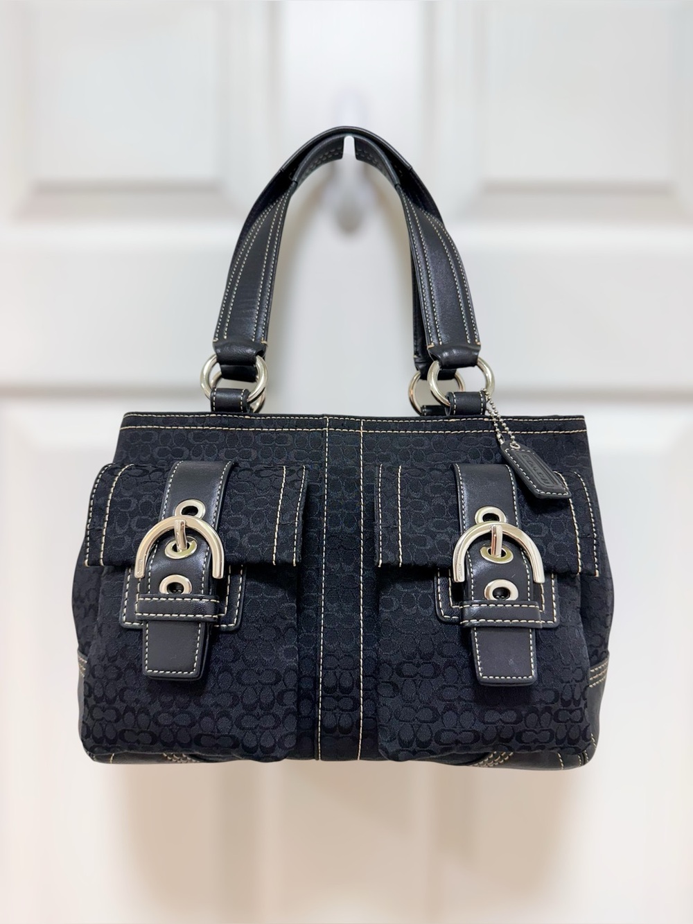 Coach Soho Double Buckle Satchel Black Jacquard Leather Medium 3646